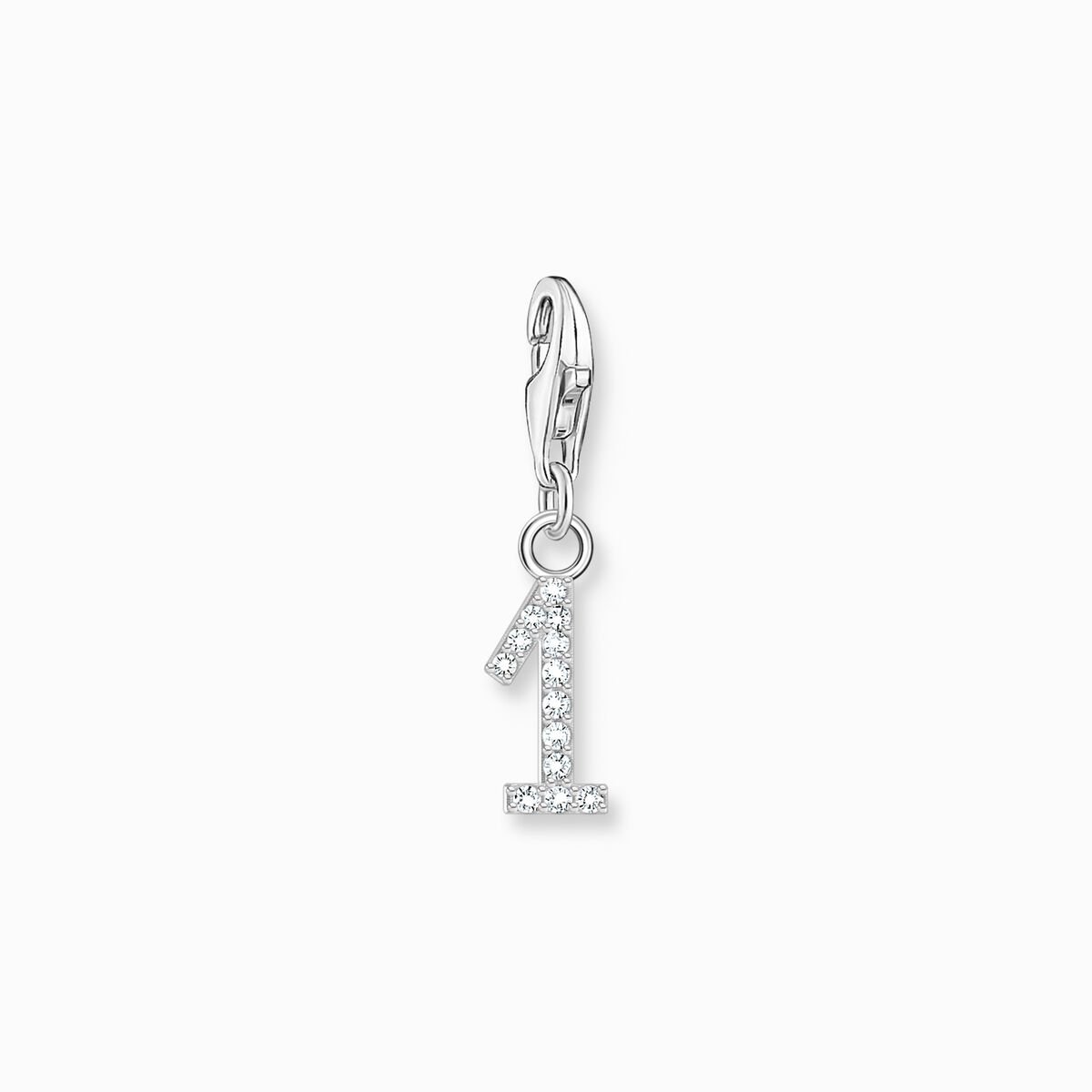 Silver charm pendant number 1 with zirconia