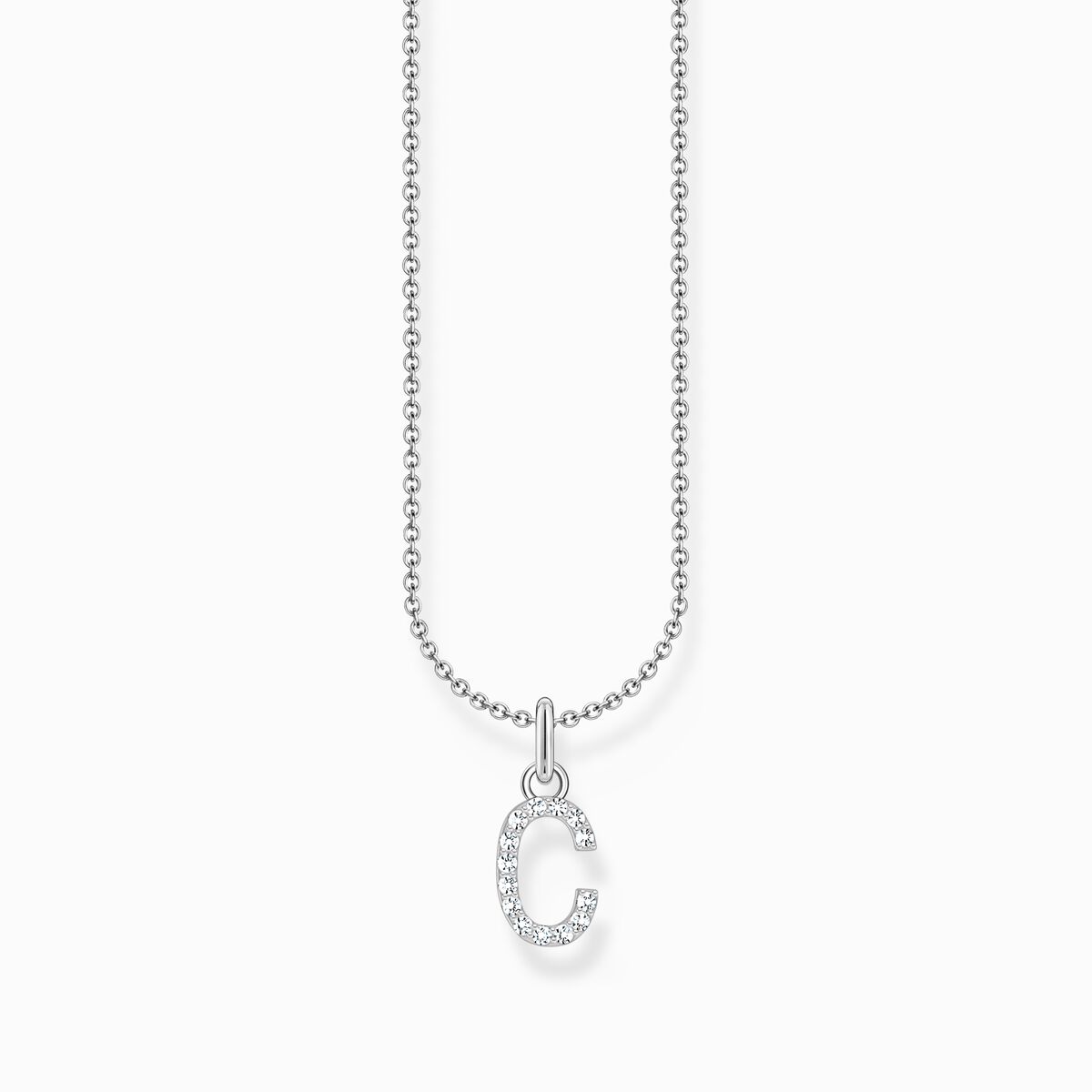 Silver necklace with letter pendant C and white zirconia