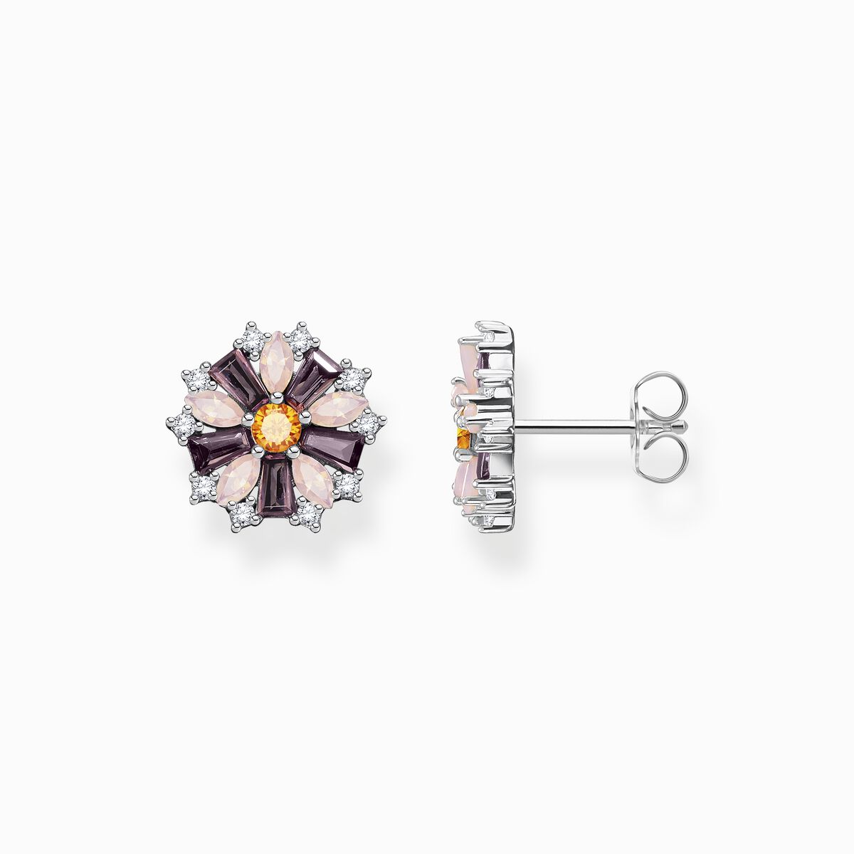 Ear studs flower silver with stones