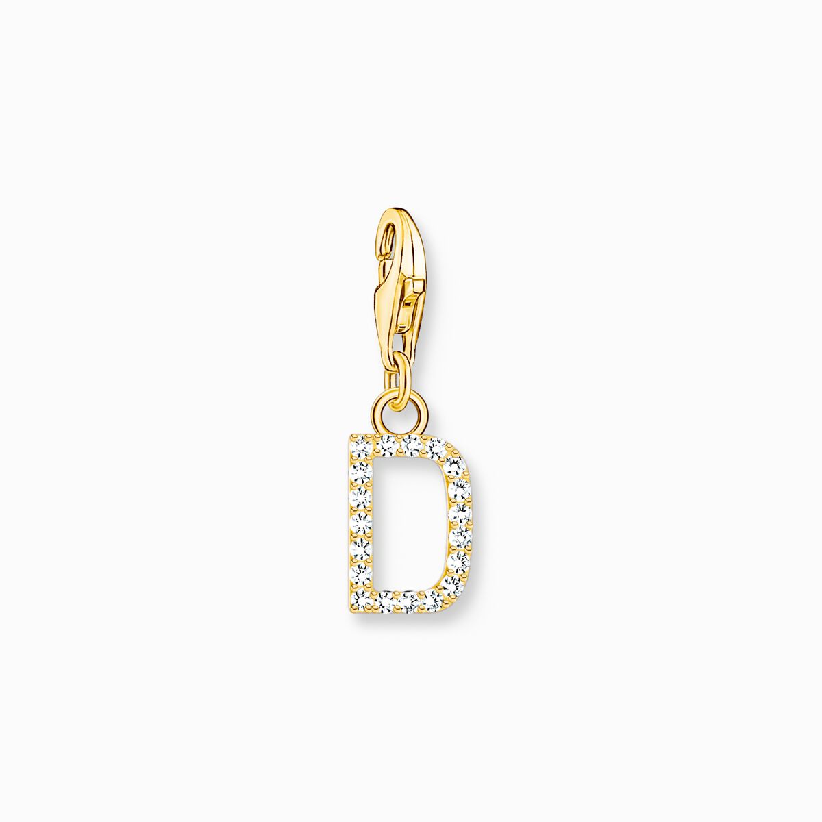Charm pendant letter D with white stones gold plated