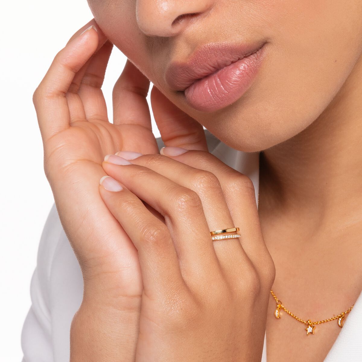Ring double white stones gold