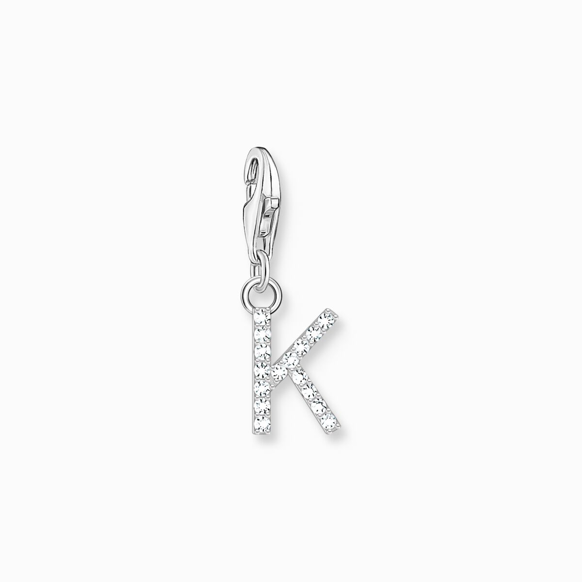 Charm pendant letter K with white stones silver