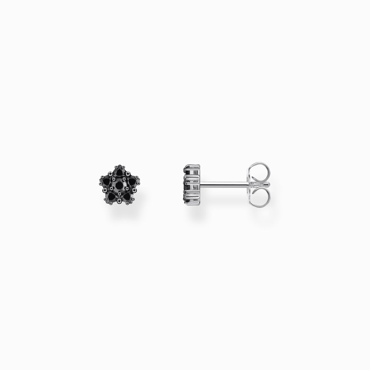 Silver blackened small ear studs with black zirconia