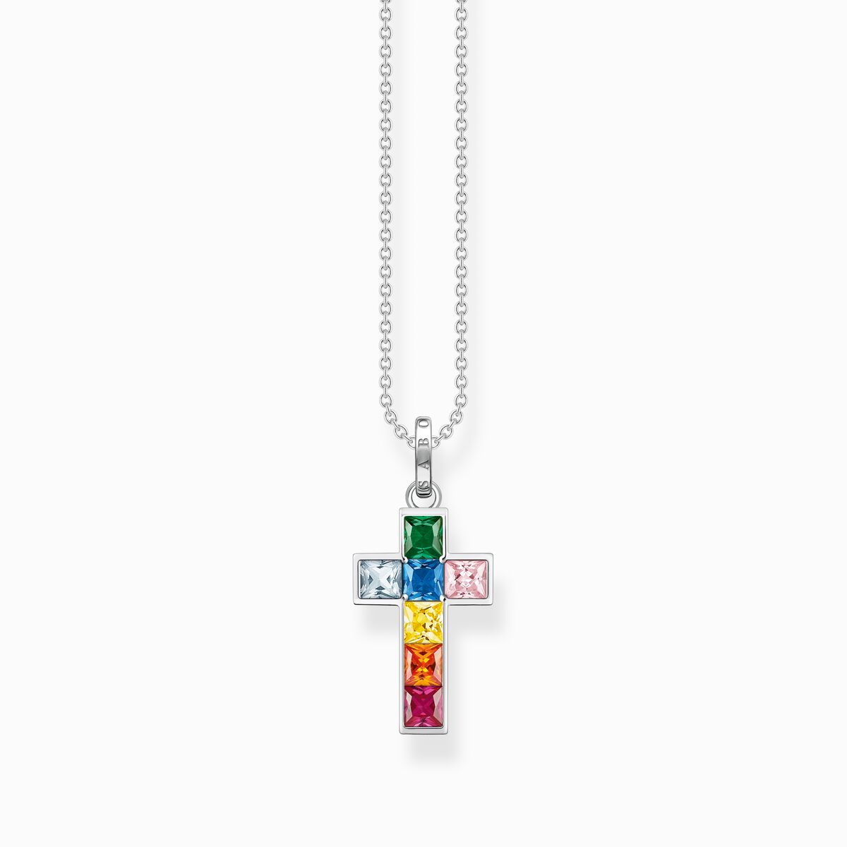Necklace cross with colourful stones silver