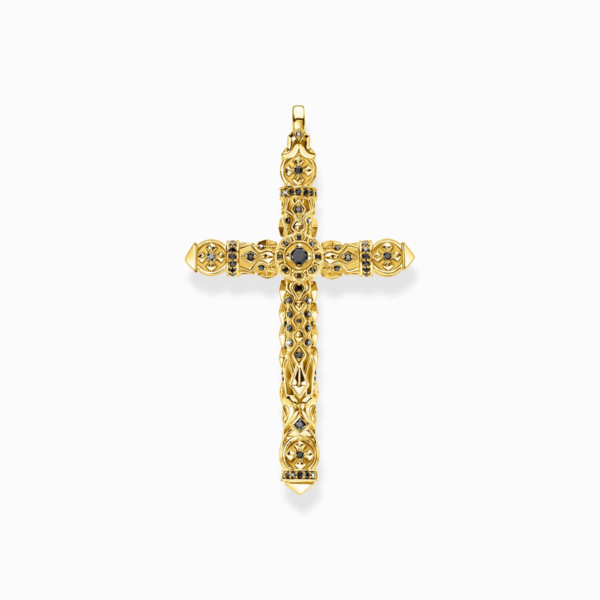 Pendant cross black stones gold