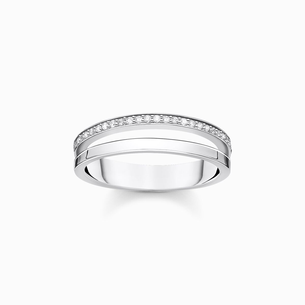 Ring double white stones silver