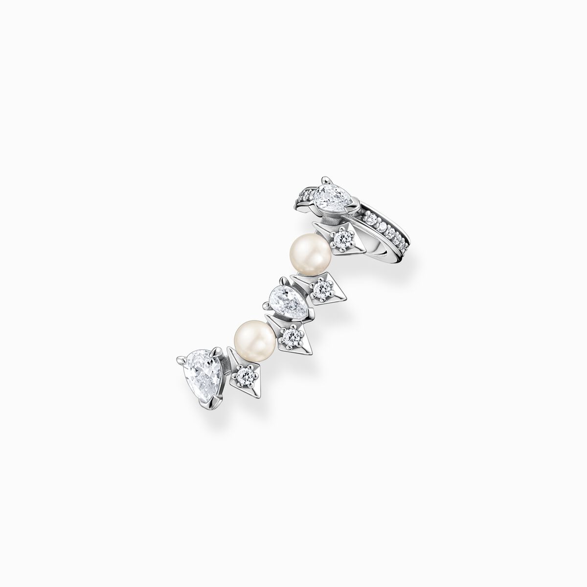 Single ear stud pearls and ice crystals silver