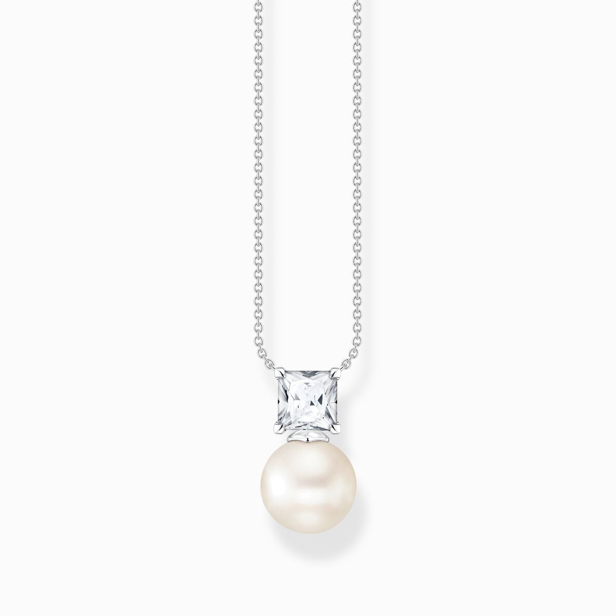Necklace pearl with white stone silver