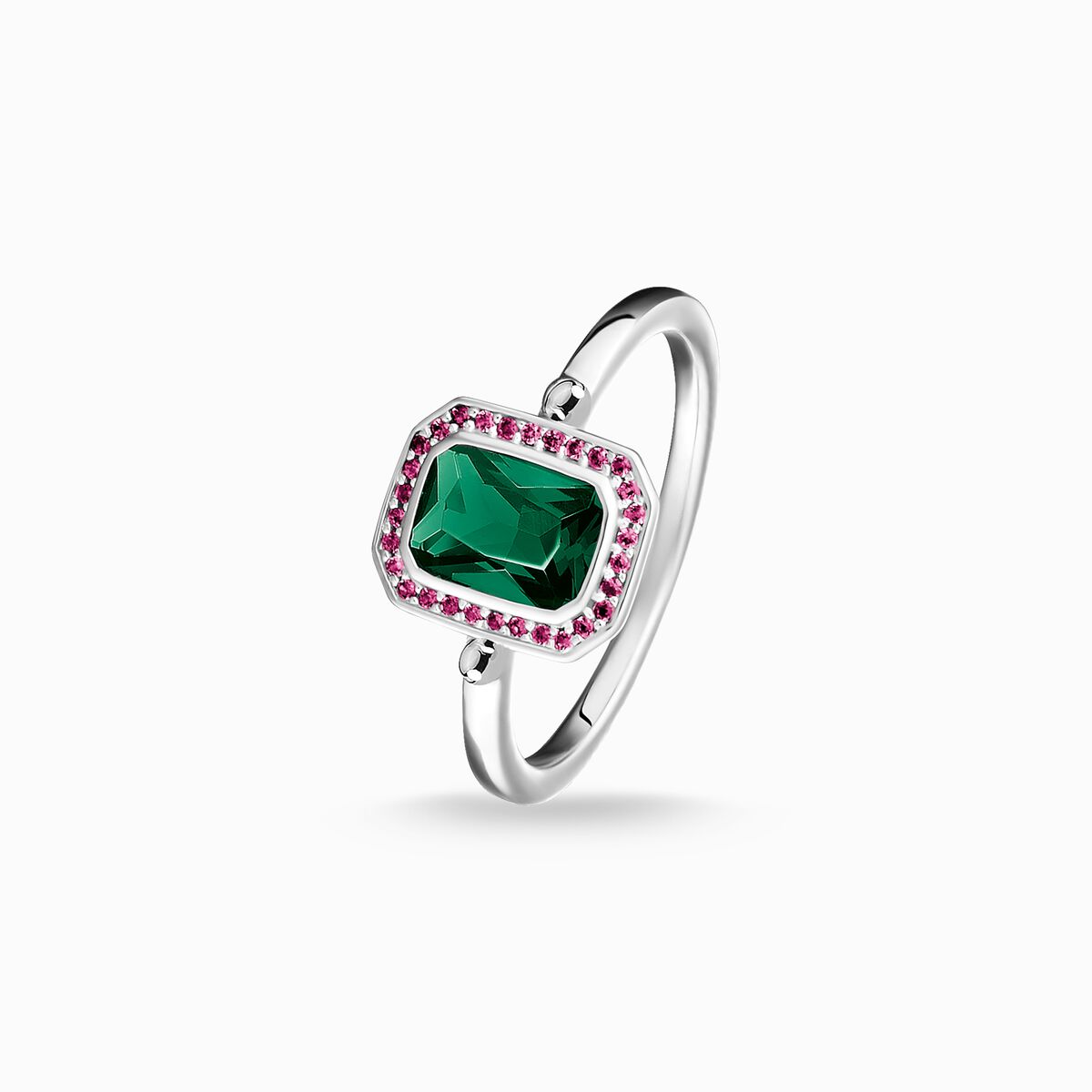 Ring red and green stones, silver
