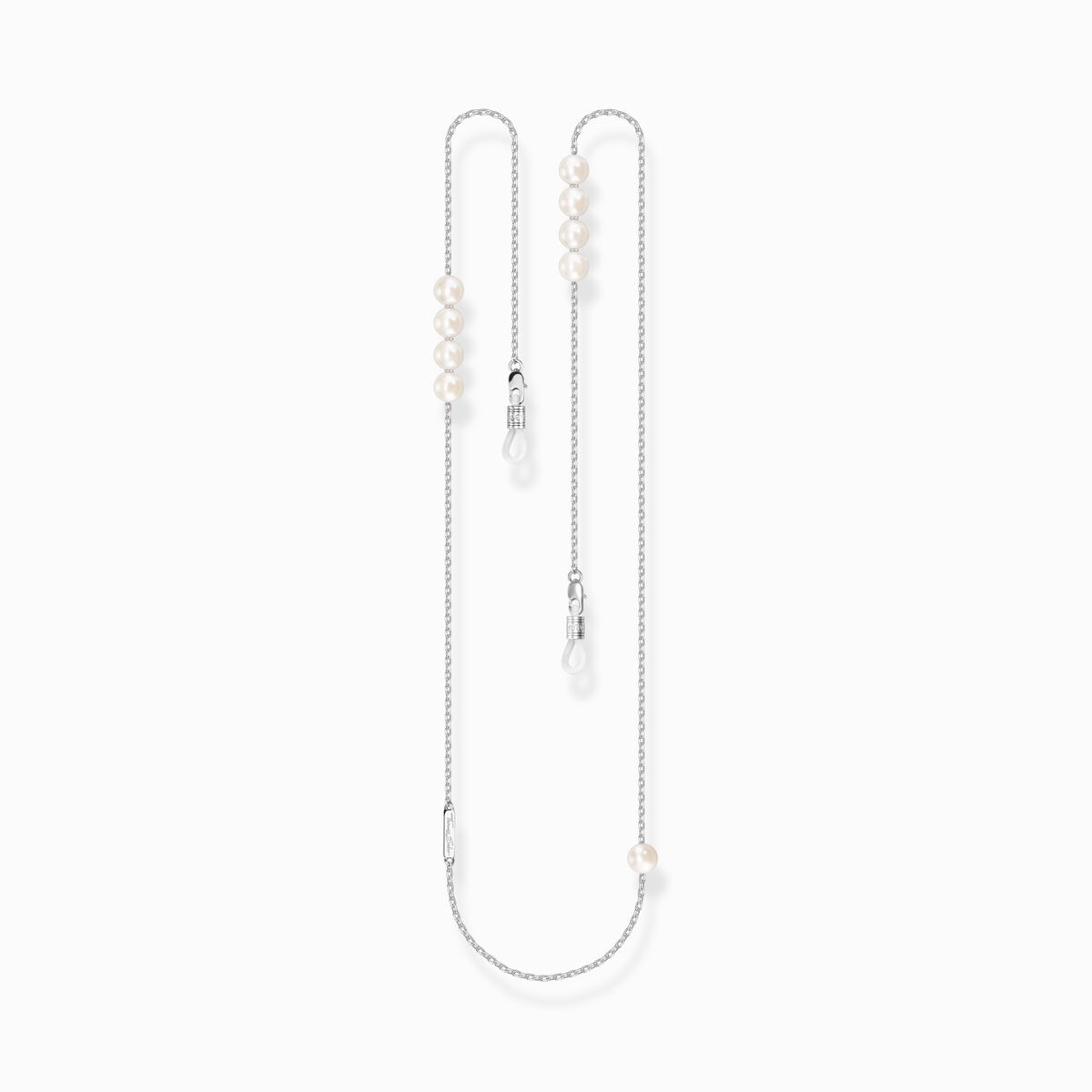 Eyewear chain with imitation white pearls silver-coloured