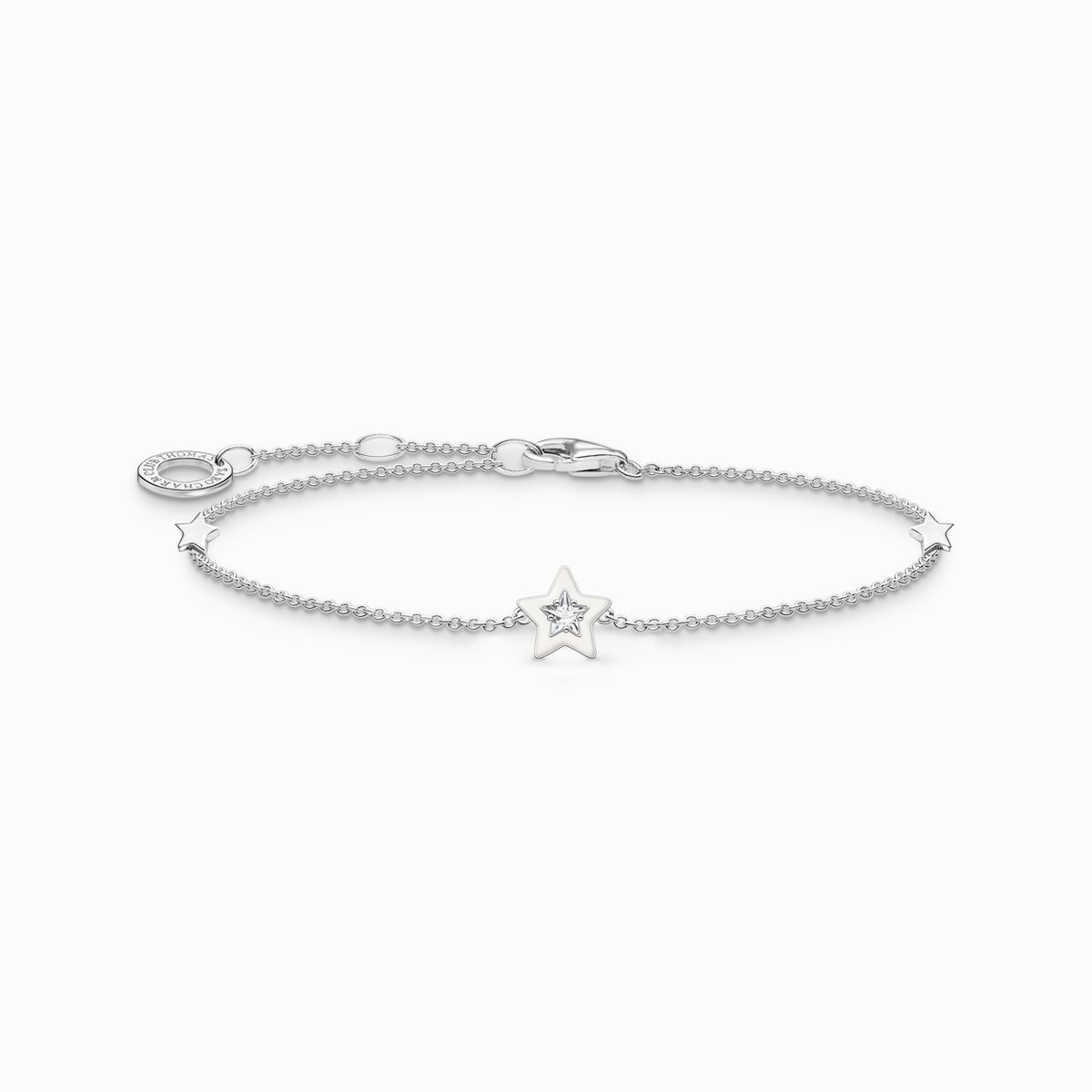 Bracelet with star charms and white stones silver