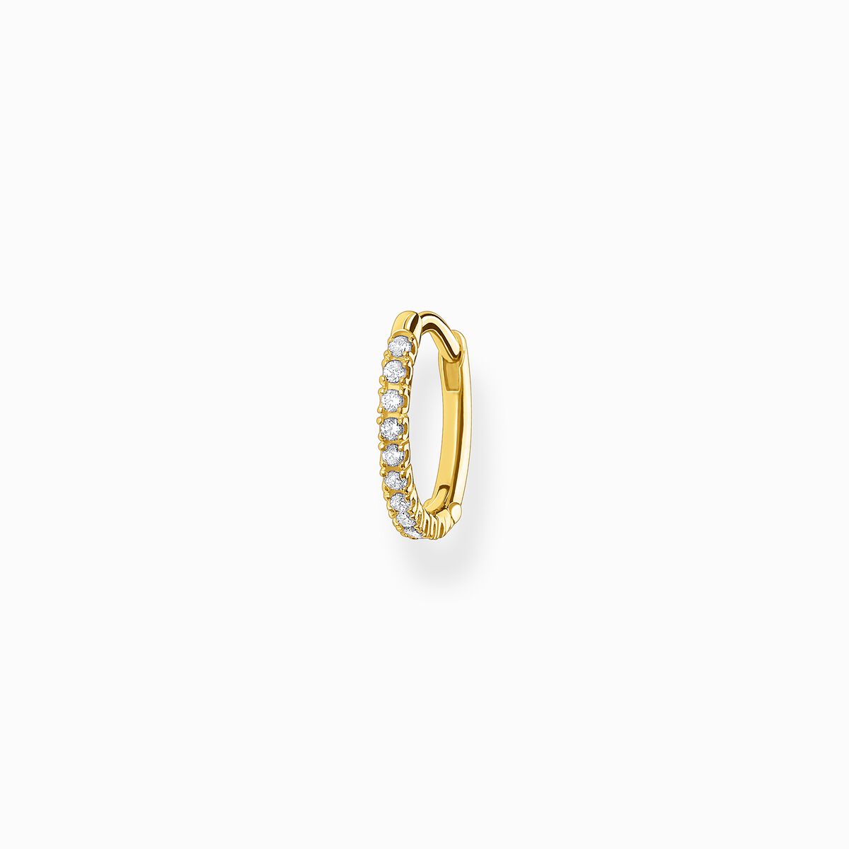 Single hoop earring white stones gold
