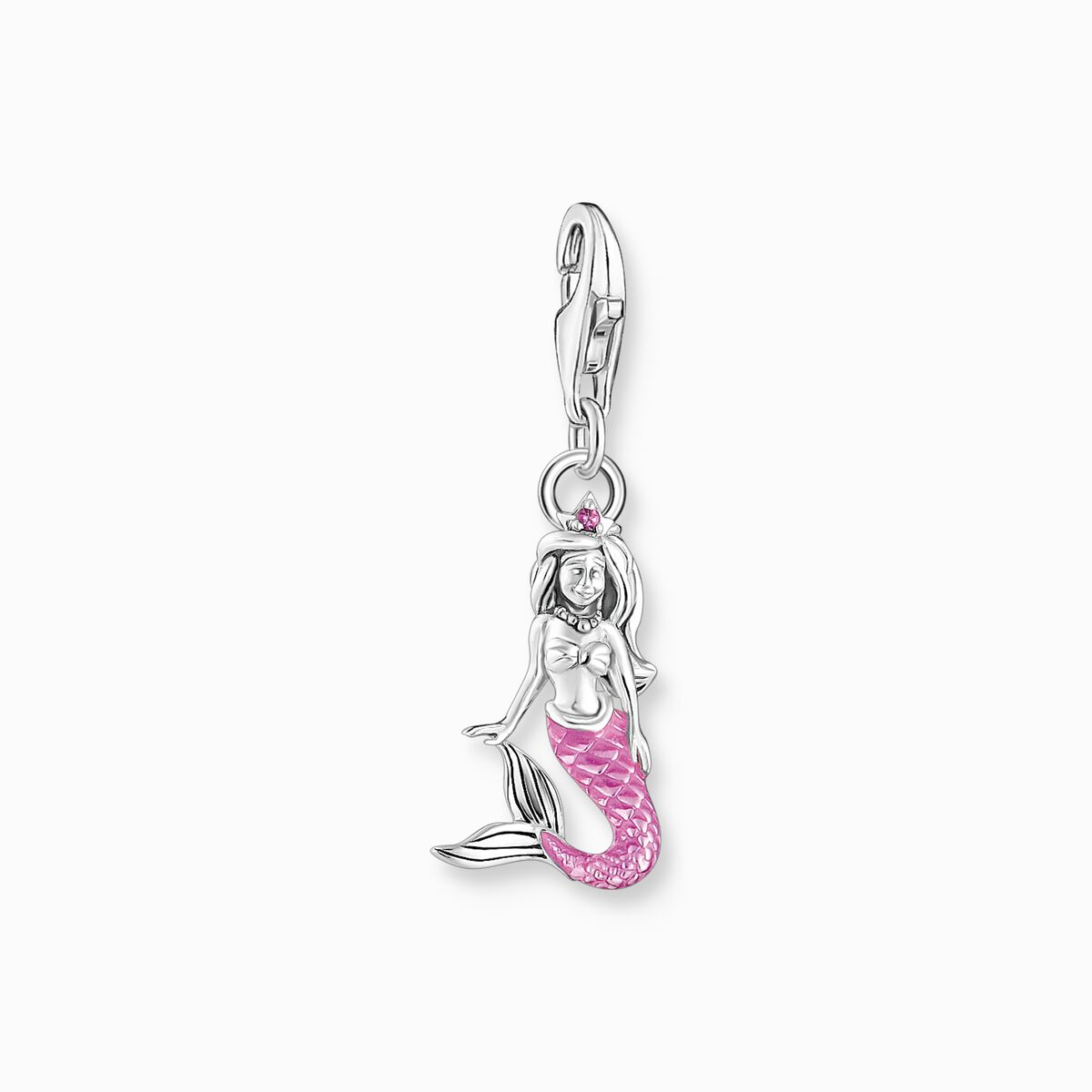 Silver charm pendant little mermaid with pink cold enamel