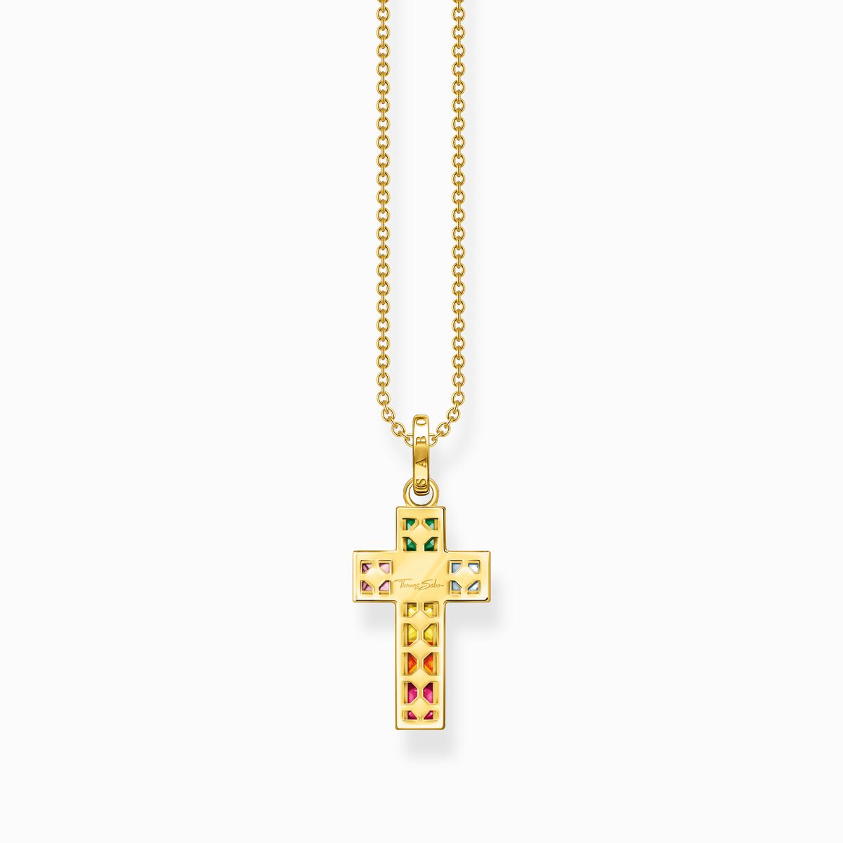 Necklace cross with colourful stones gold plated