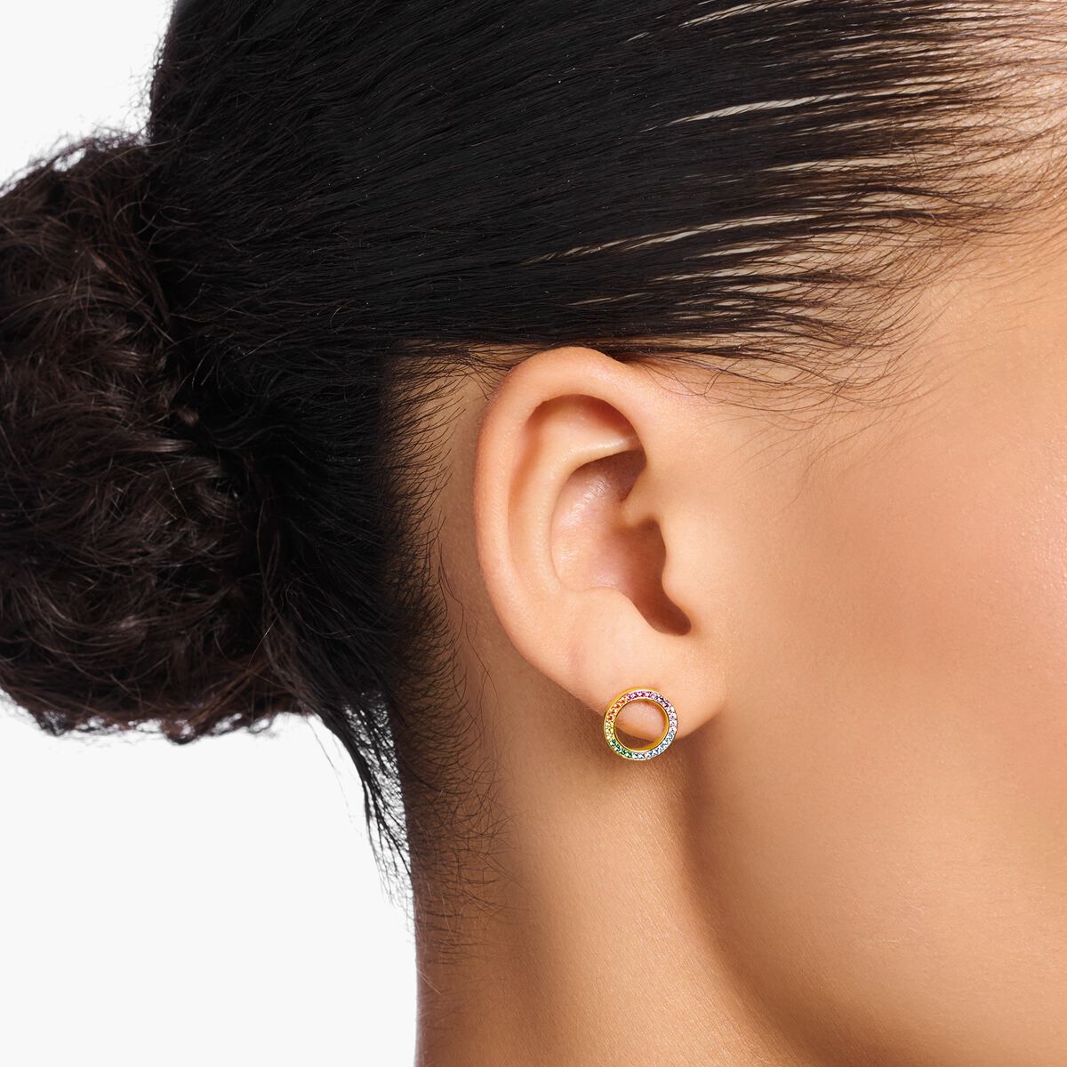 Gold plated ear studs Together round with coloured stones