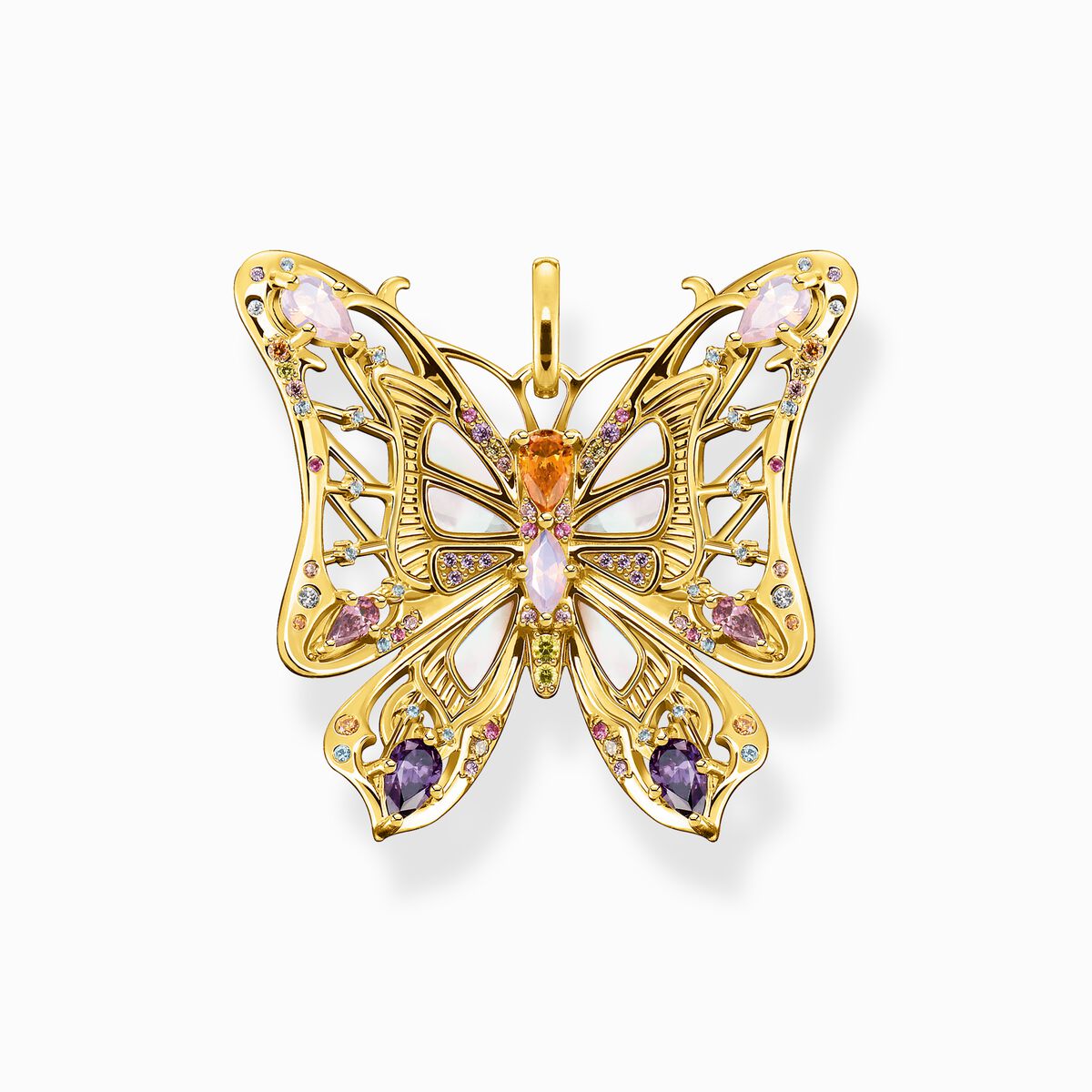 Pendant butterfly colourful stones silver-gold