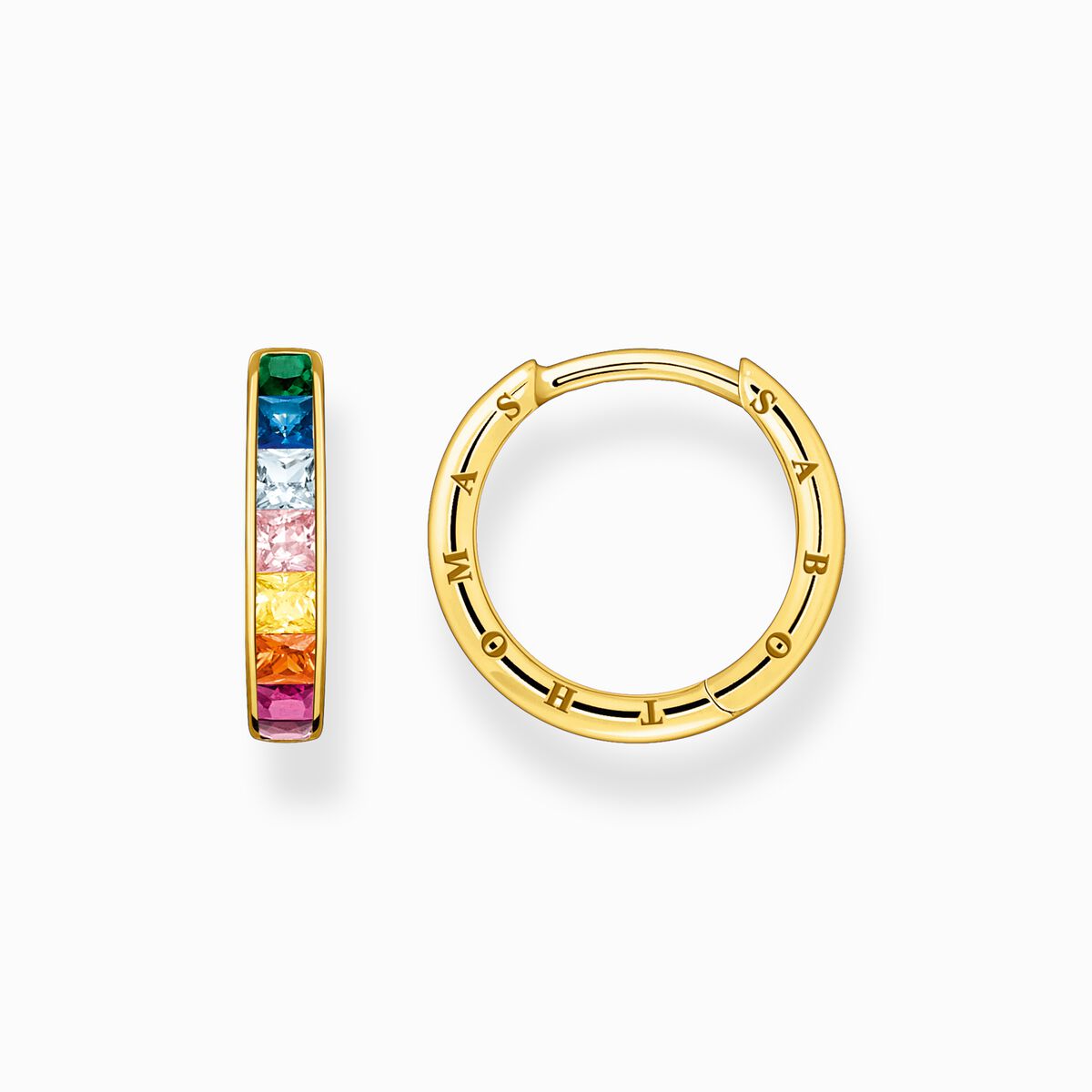 Hoop earrings with colourful stones pavé gold plated
