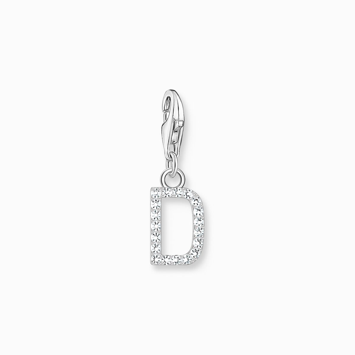 Charm pendant letter D with white stones silver