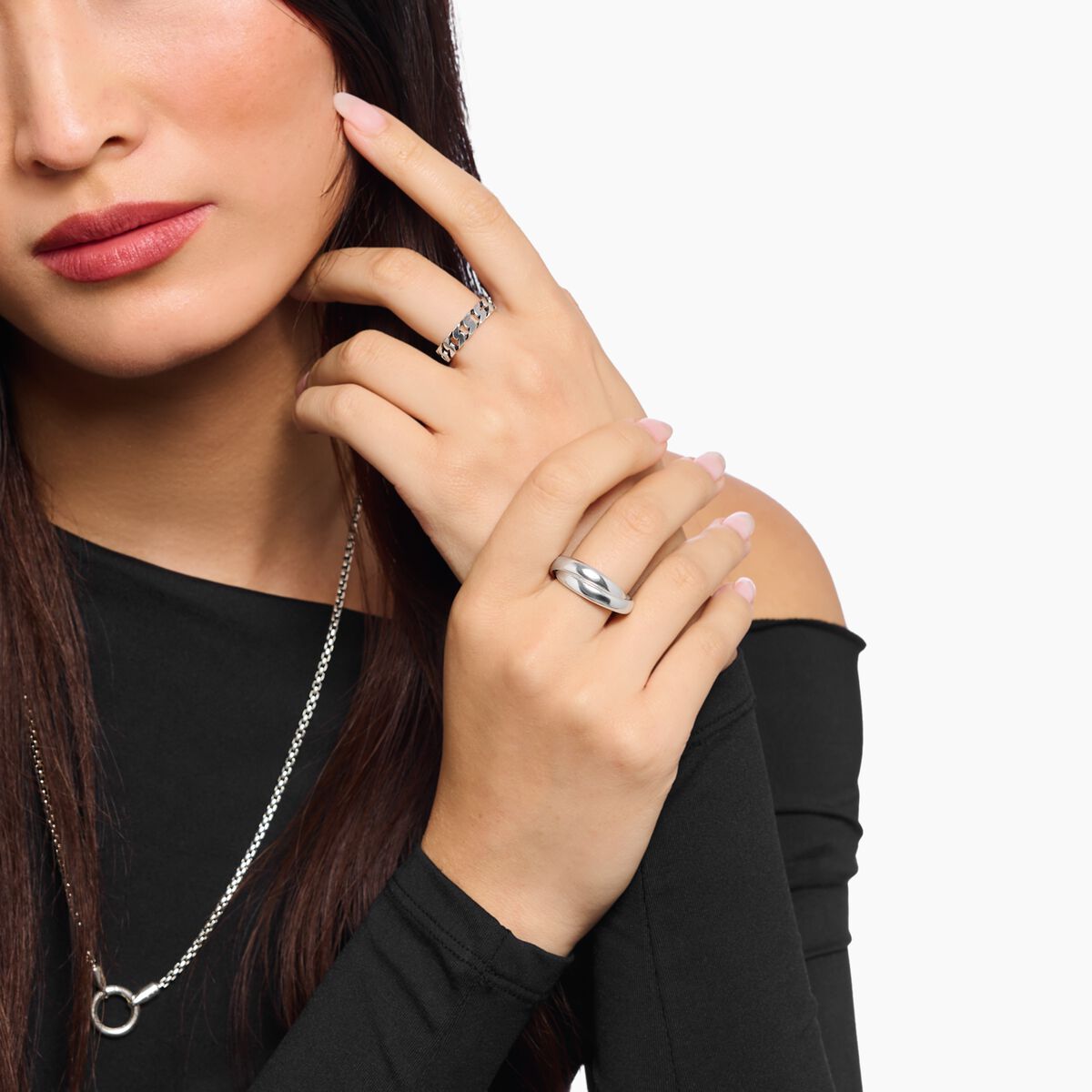 Silver slim ring in duo design