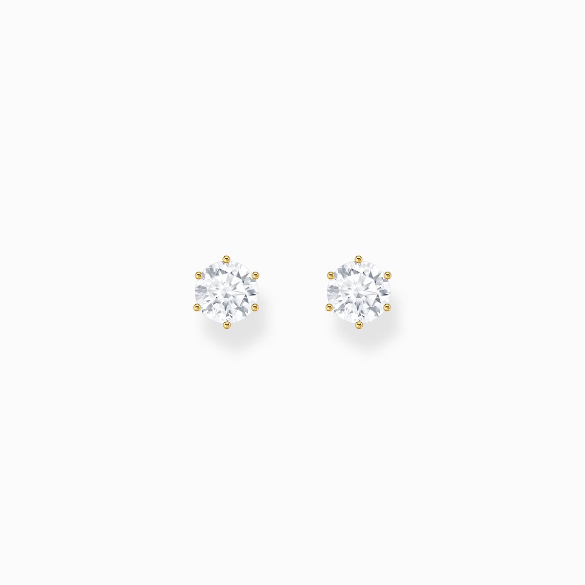 Gold-plated ear studs with white zirconia in brilliant cut