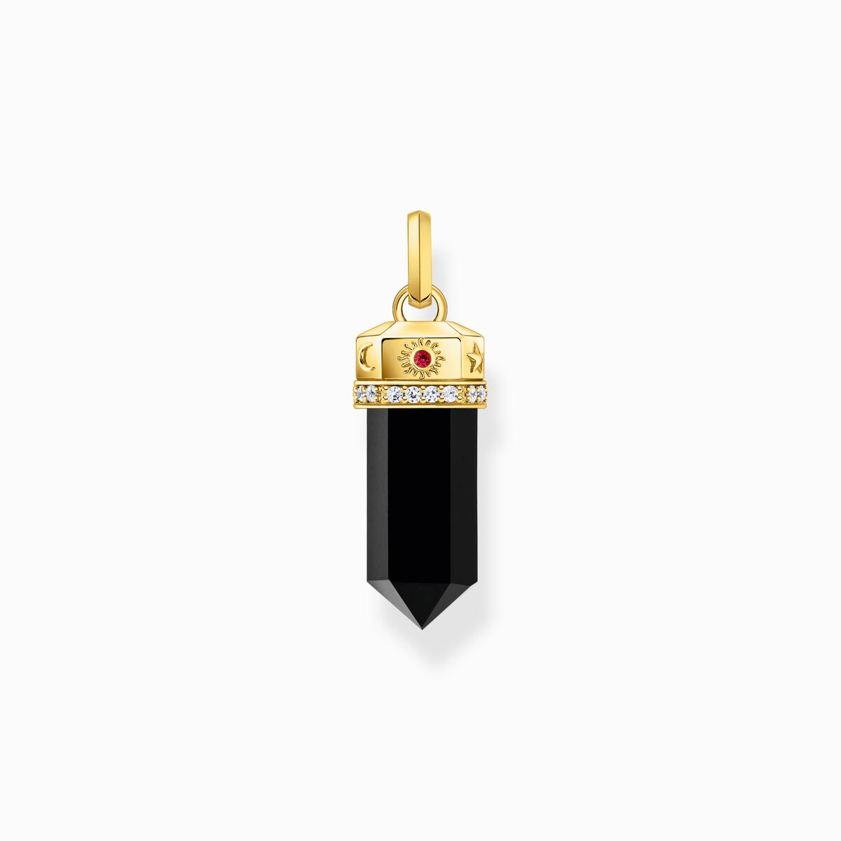 Yellow-gold plated pendant with onyx in hexagon-shape and stones