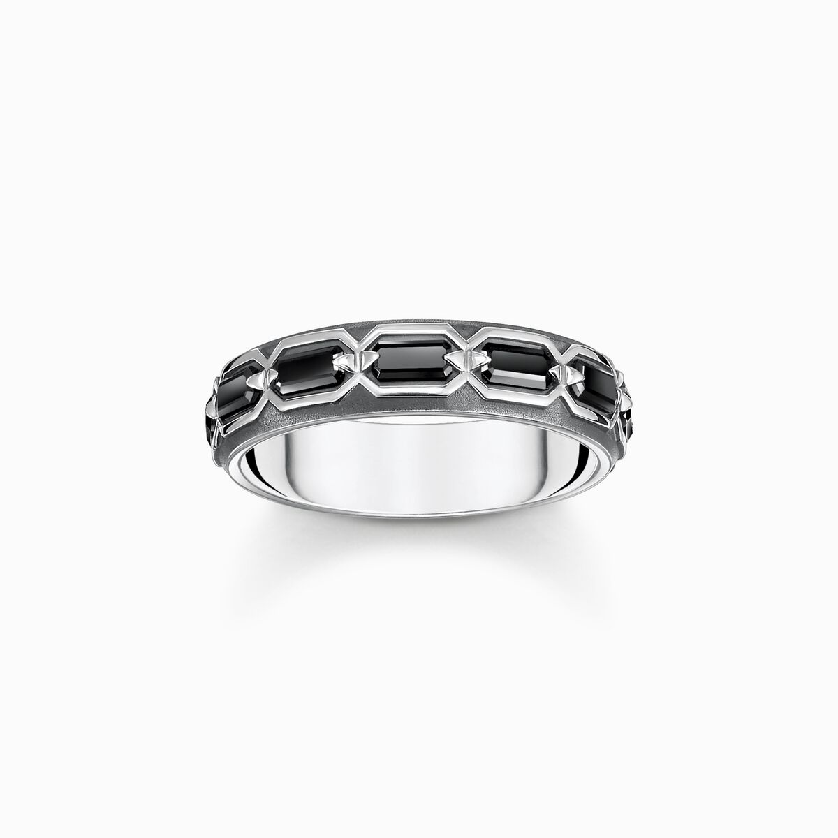 Blackened silver ring crocodile shell with black stones