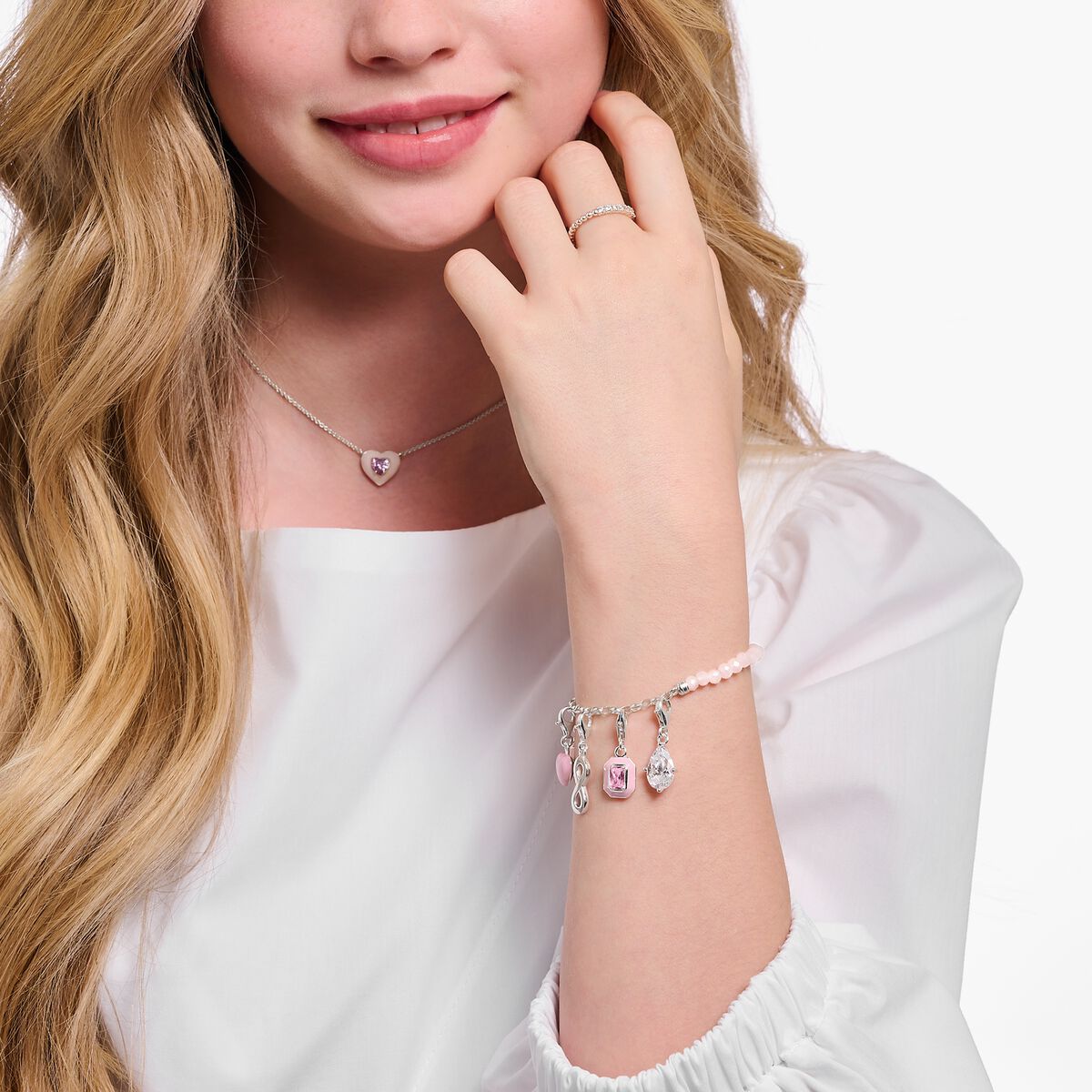 Charm pendant white stone droplet
