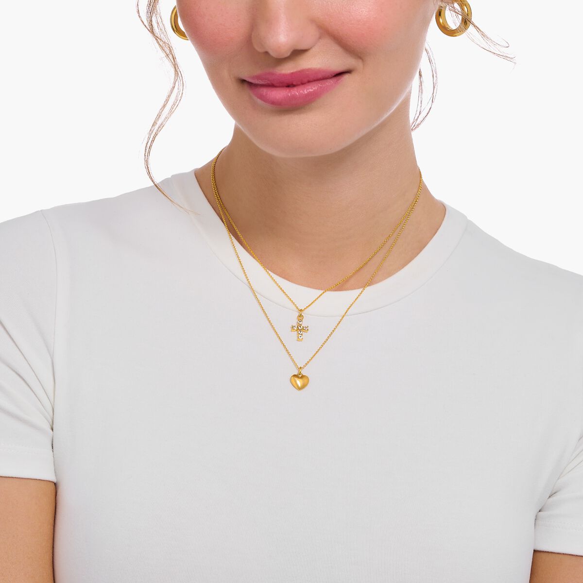 Gold-plated necklace with cross pendant with white zirconia