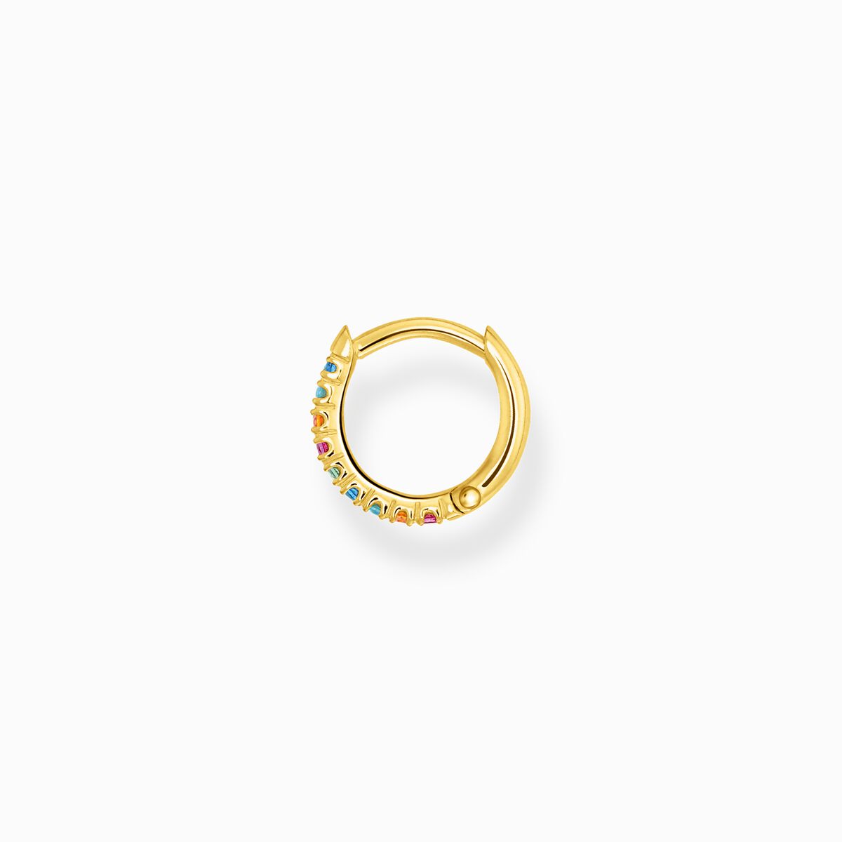 Single hoop earring colourful stones, gold