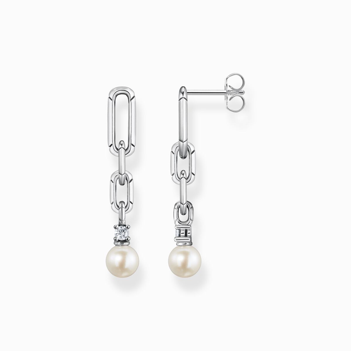 Earring links with pearl silver