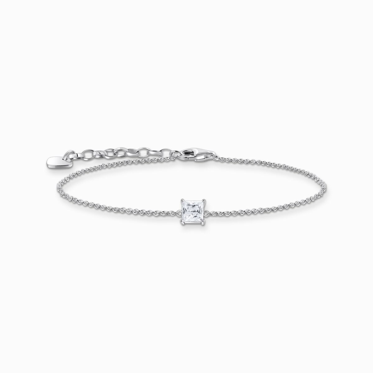 Silver bracelet with square pendant and white zirconia