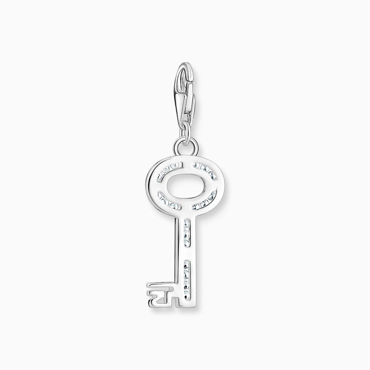 Charm pendant key white stones silver