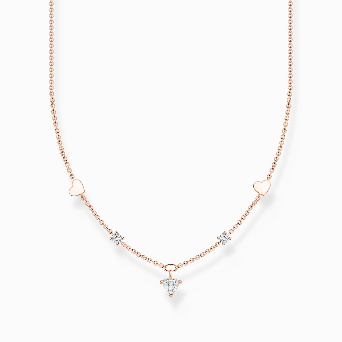 Necklace with hearts and white stones rose gold