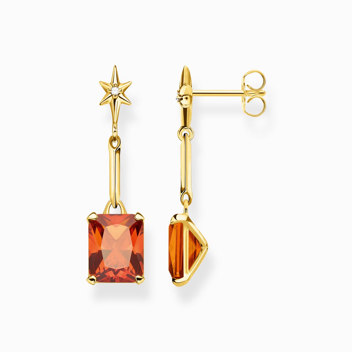 Earrings with orange stone and star gold plated