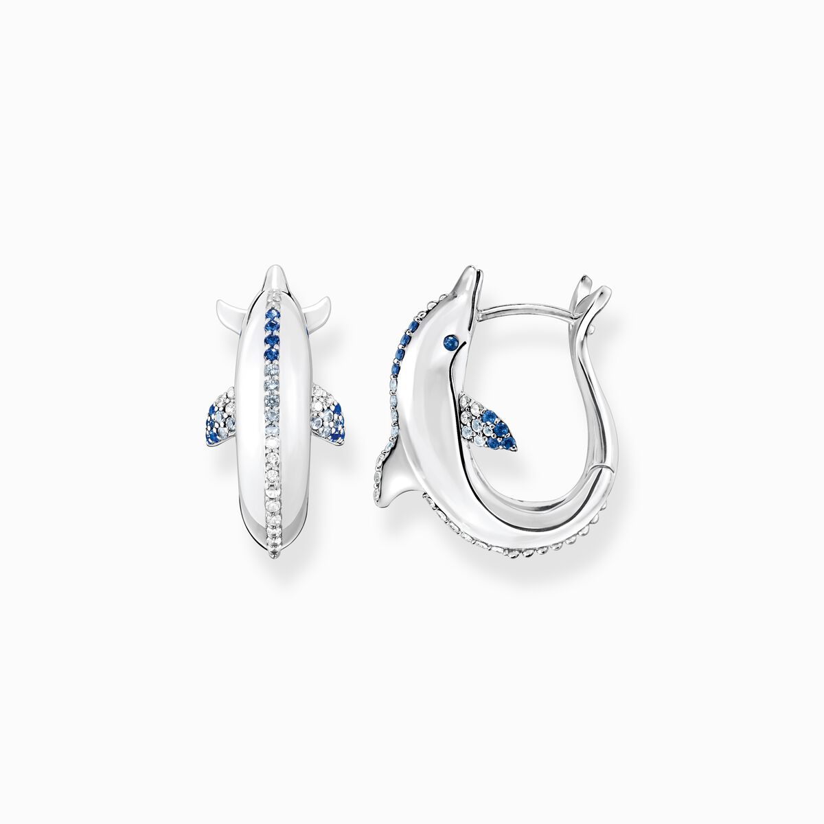 Hoop earrings dolphin with blue stones