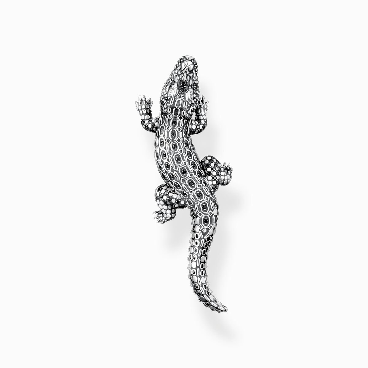 Blackened silver pendant crocodile with black and green stones