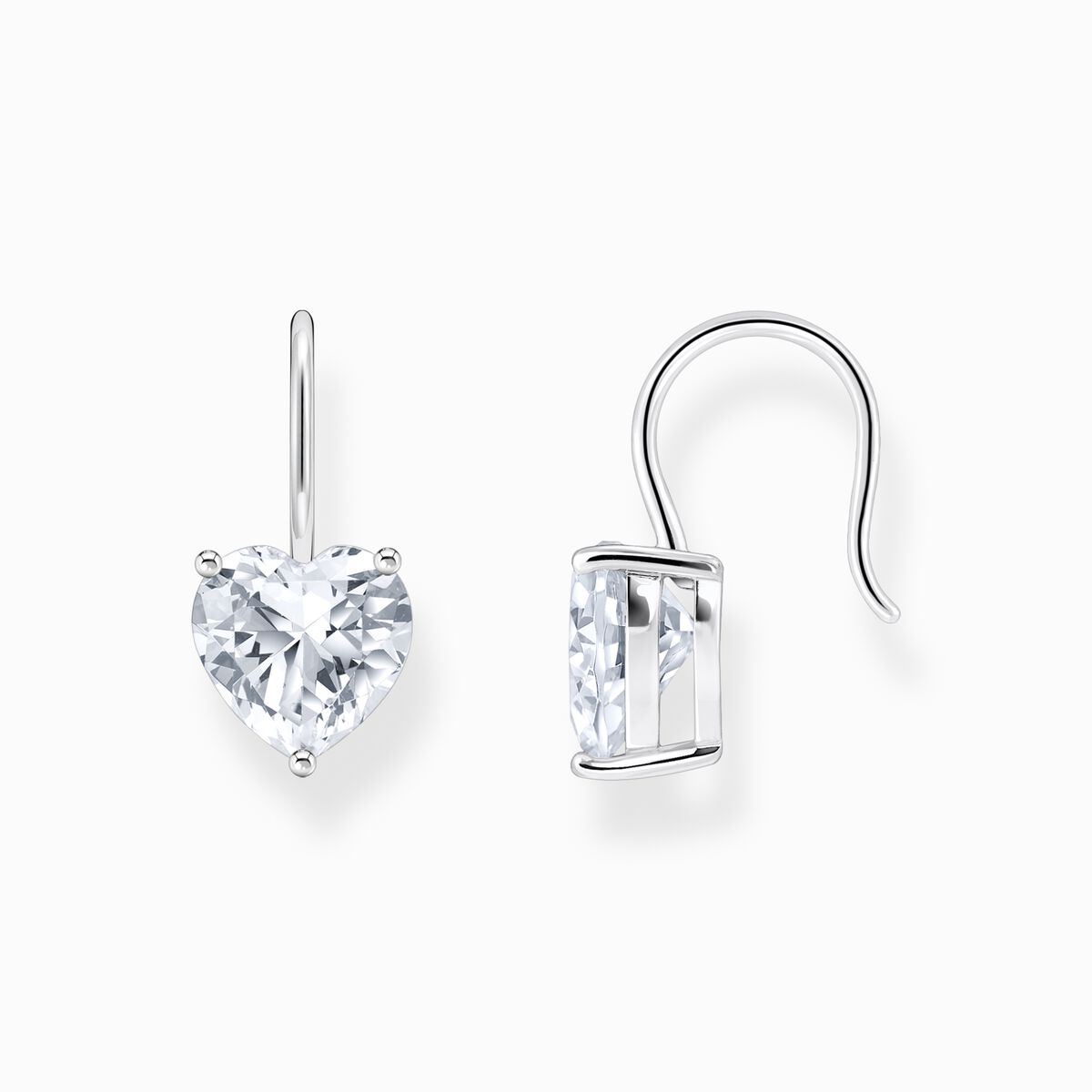 Silver earrings with white heart-shaped zirconia