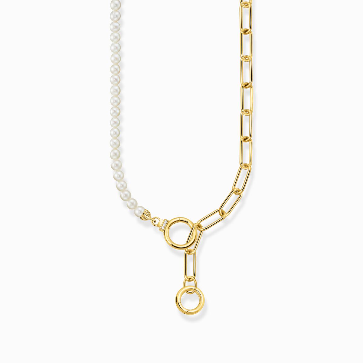 Yellow-gold plated necklace with freshwater pearls and zirconia
