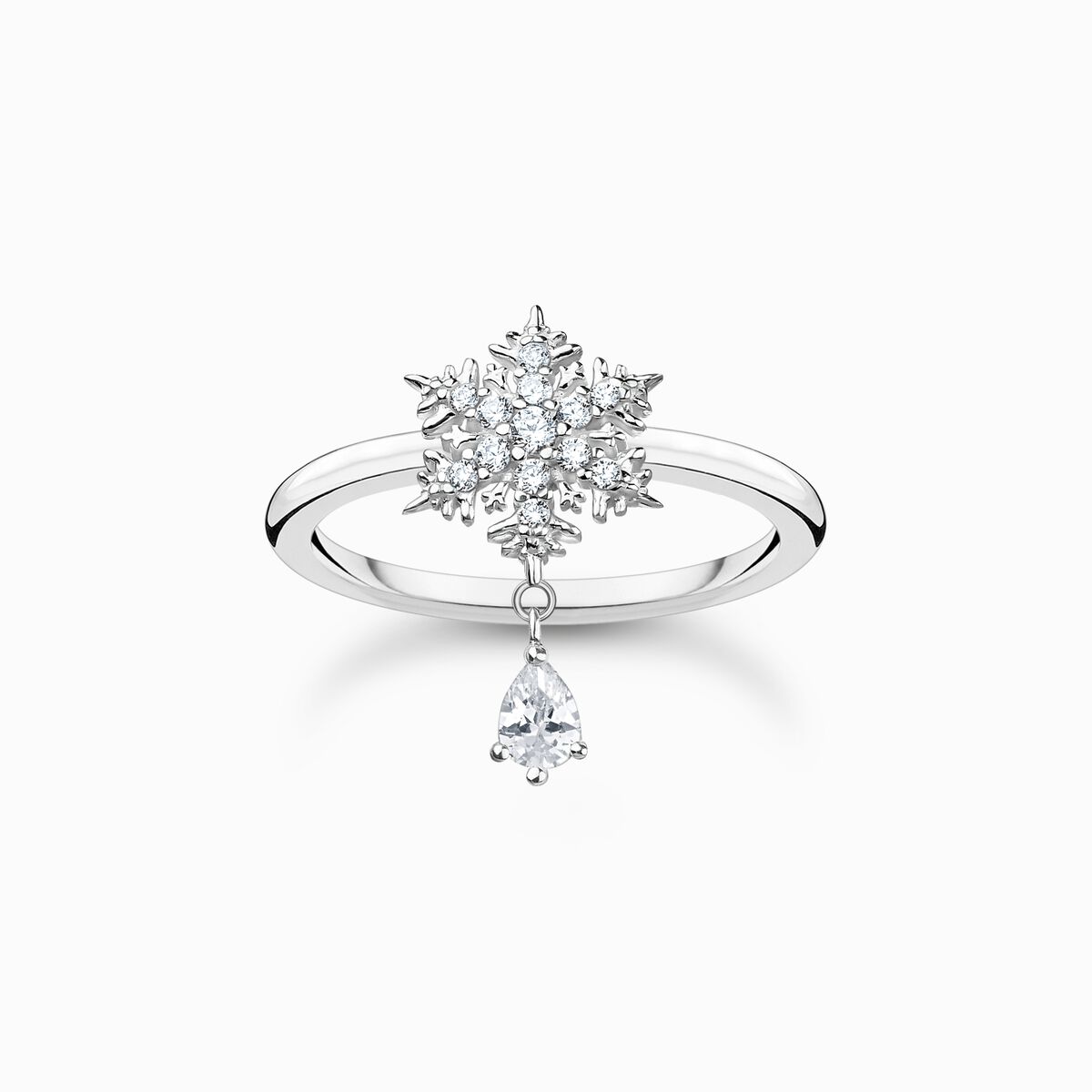 Ring snowflake with white stones silver