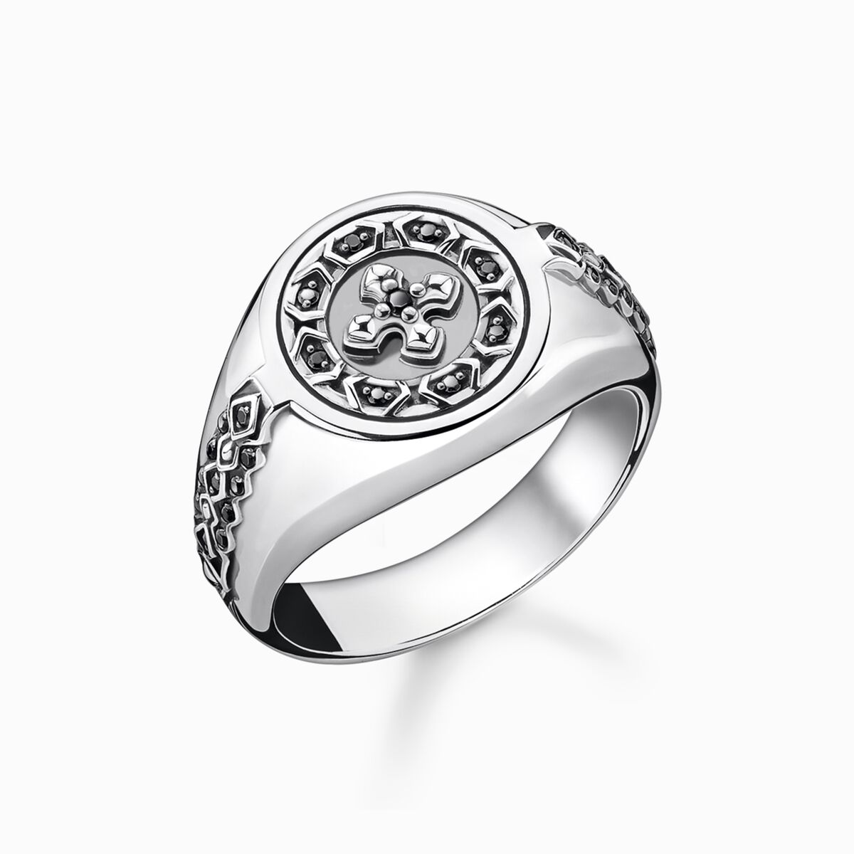Ring cross black stones