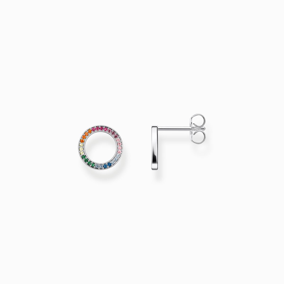 Blackened Silver ear studs Together round with coloured stones