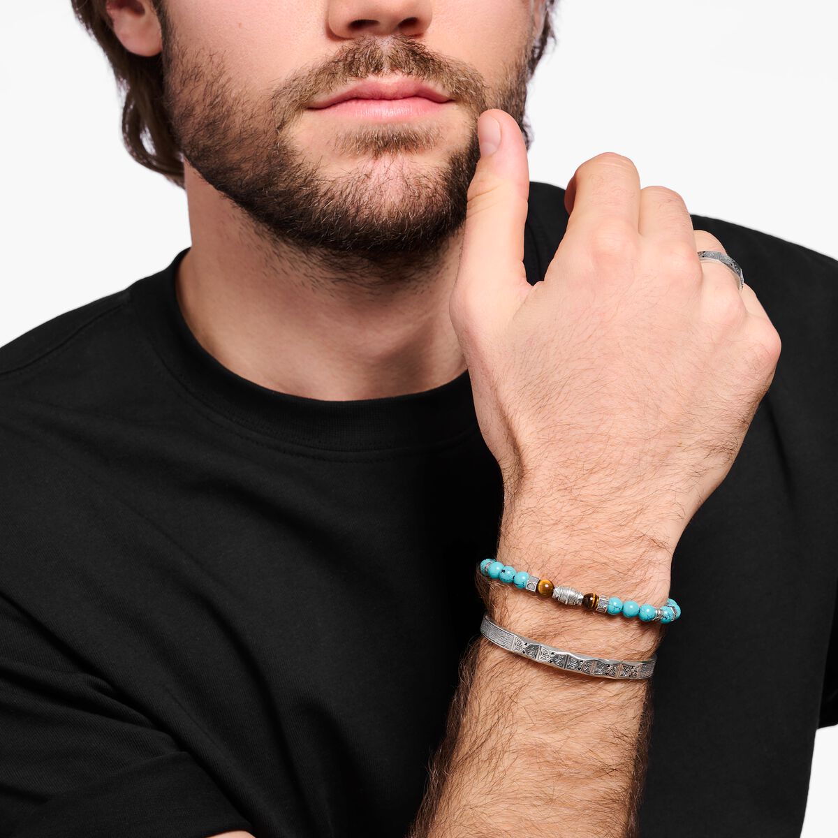 Bracelet with turquoise beads and tiger's eye beads silver