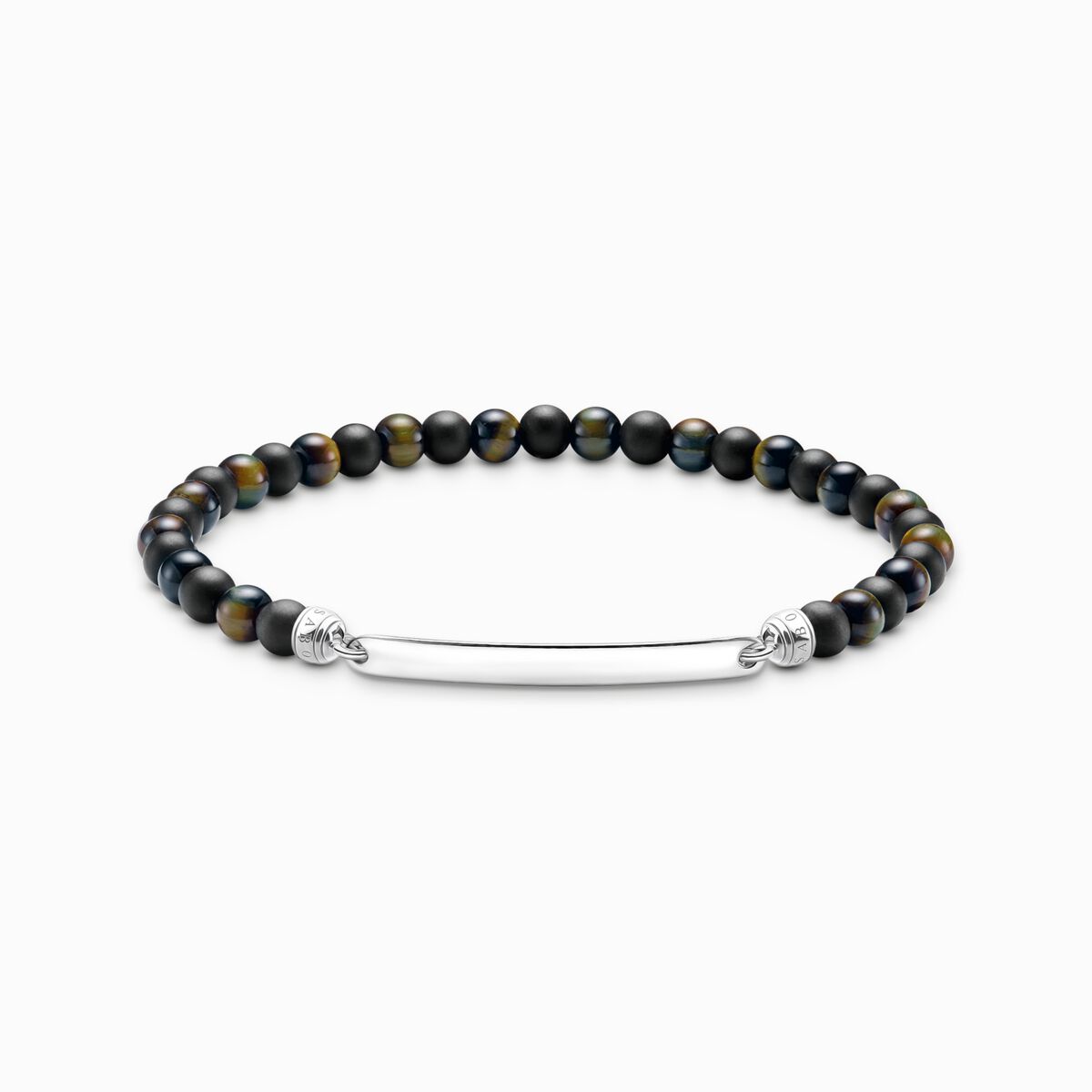 Engravable bracelet with tiger eye and obsidian beads