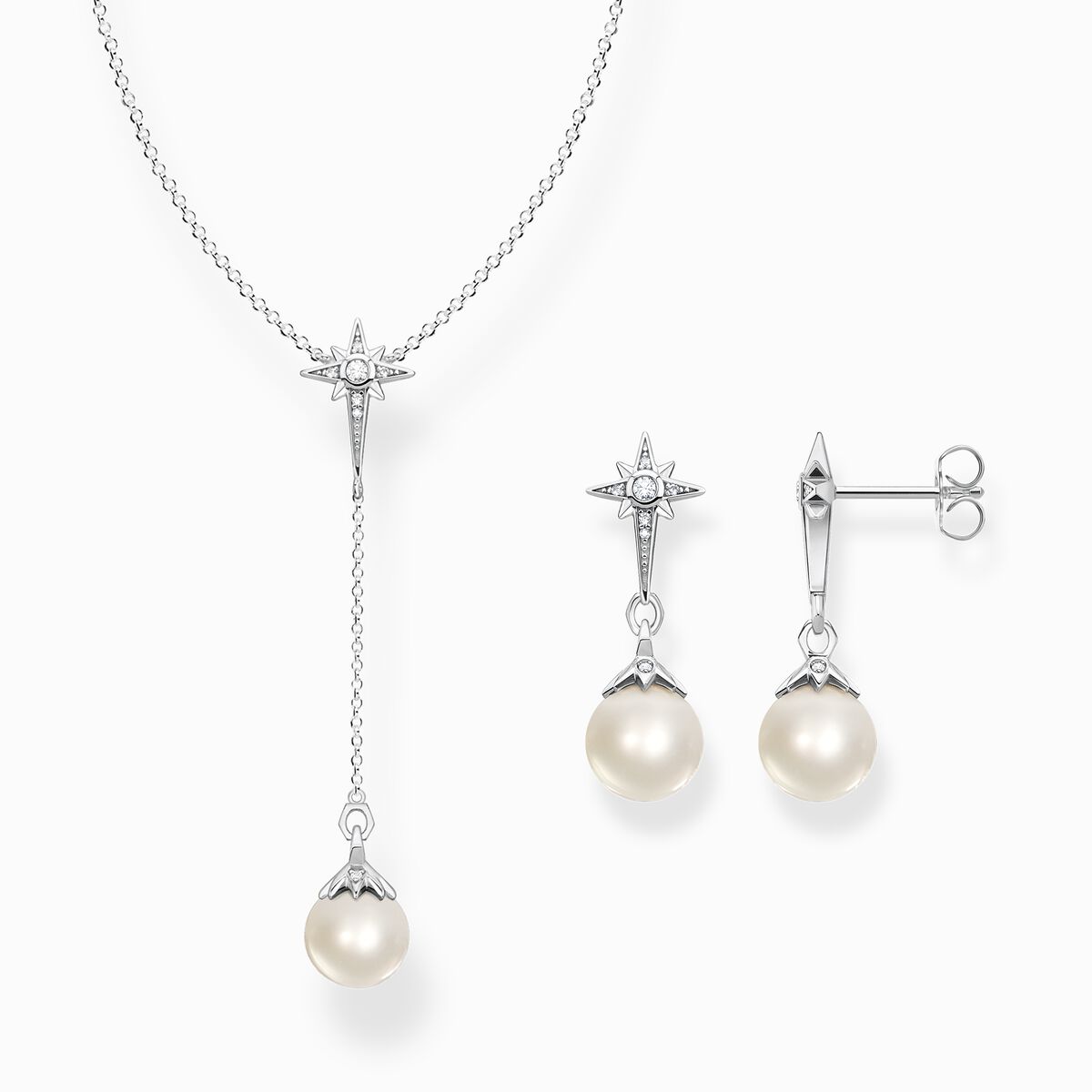 Jewellery set magic stars with pearls silver