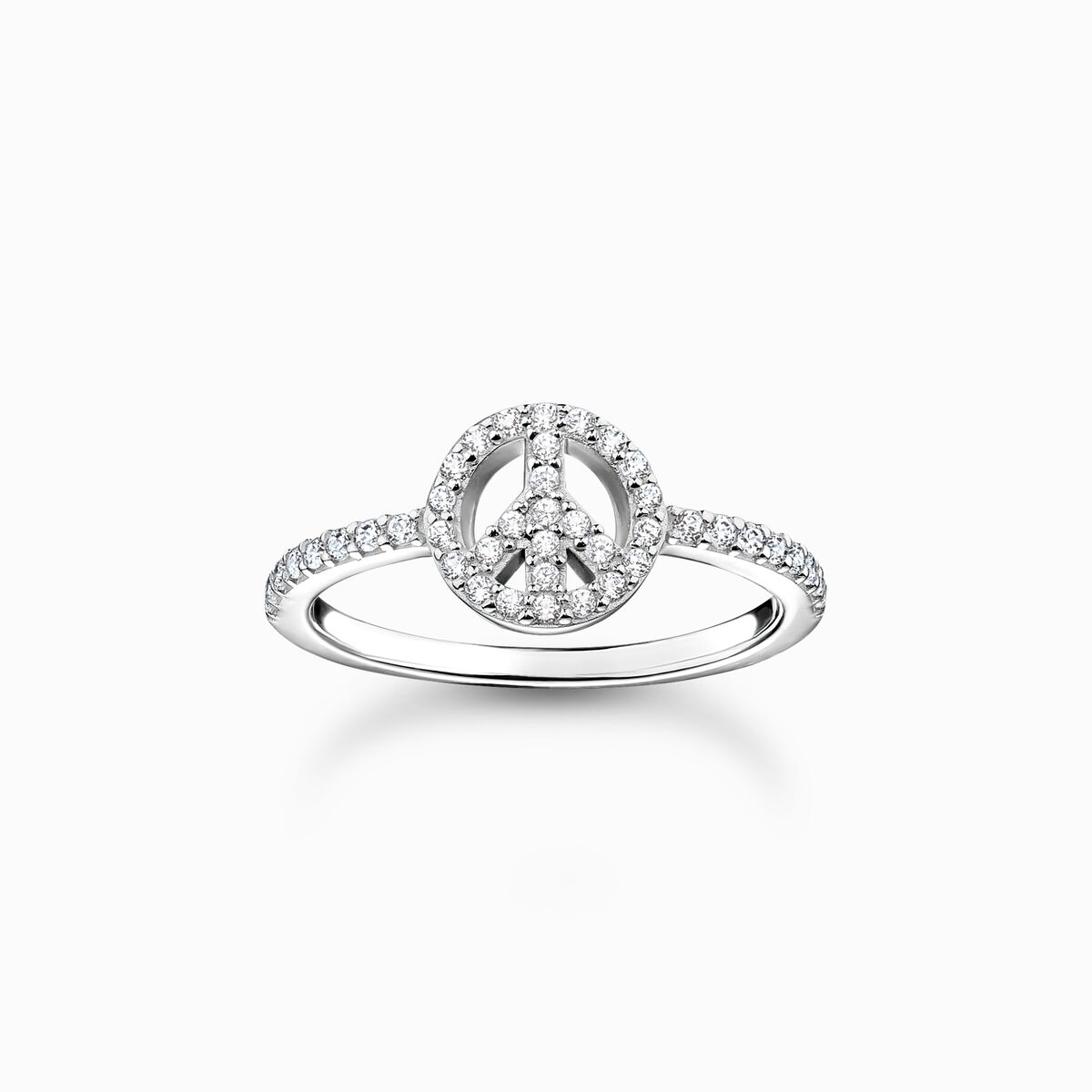 Ring peace with white stones silver