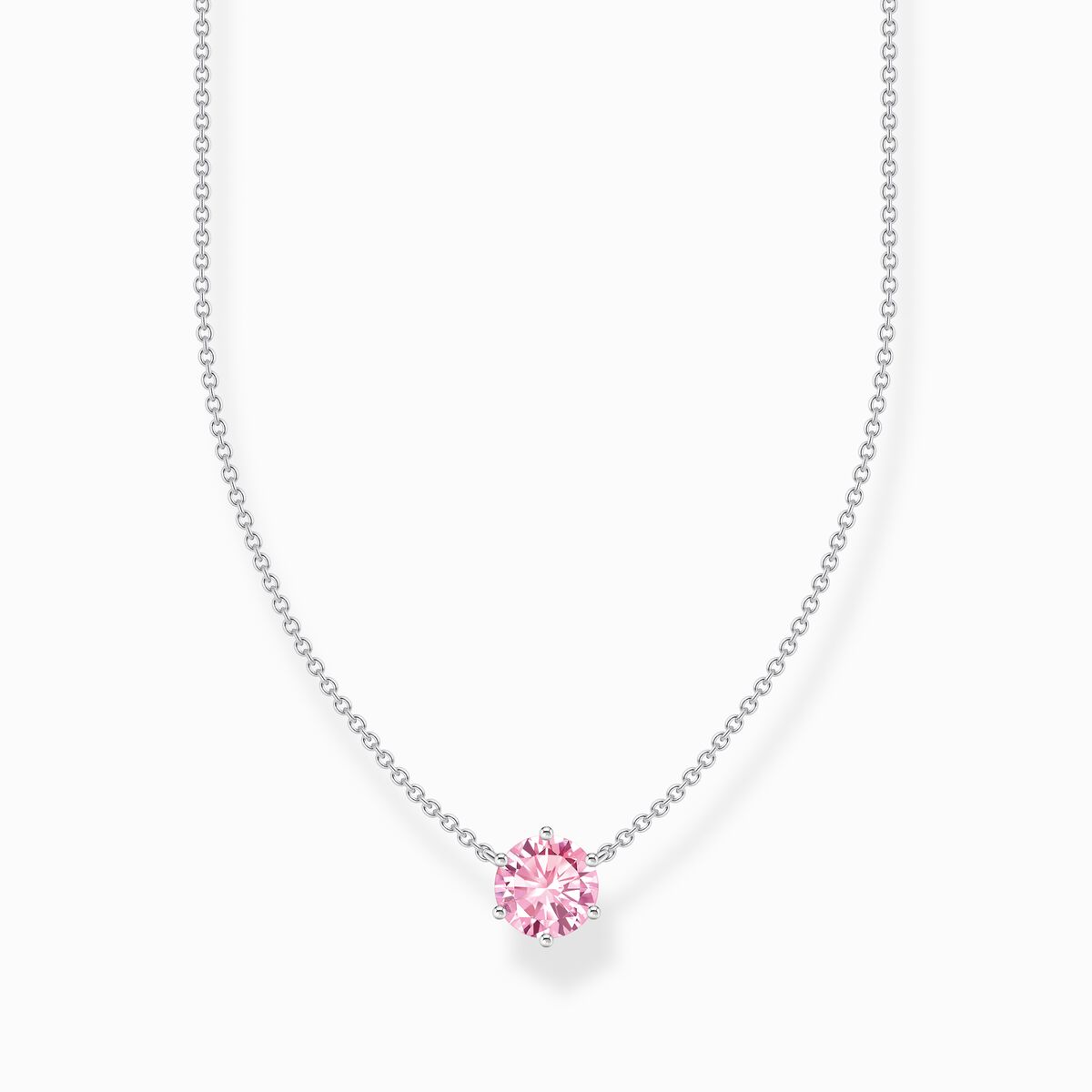 silver necklace with pink zirconia pendant