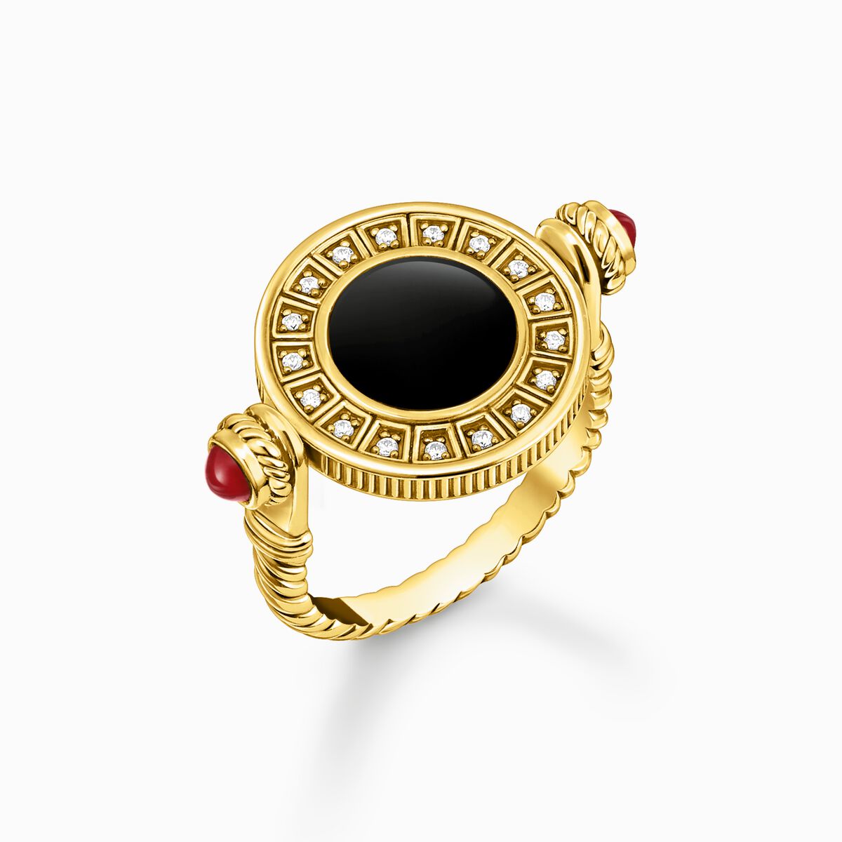 Ring rotatable with black onyx and white stones gold plated