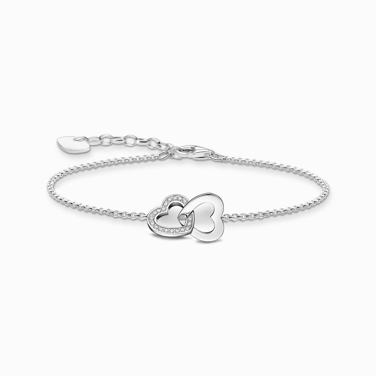 Silver bracelet with intertwined hearts pendant