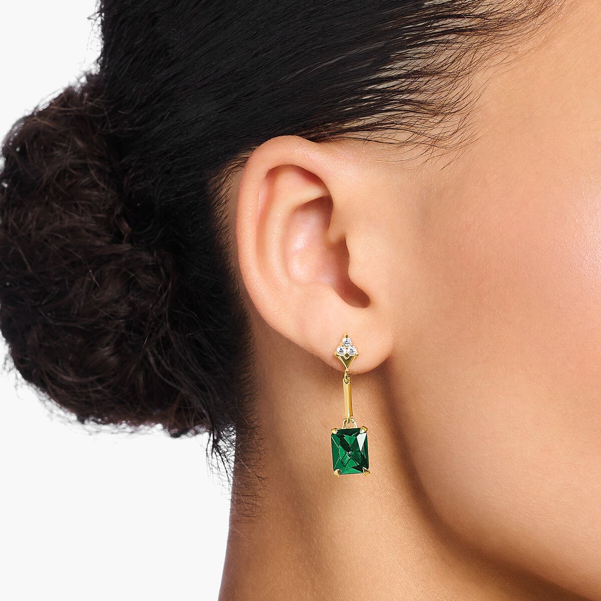 Earrings with green and white stones gold plated