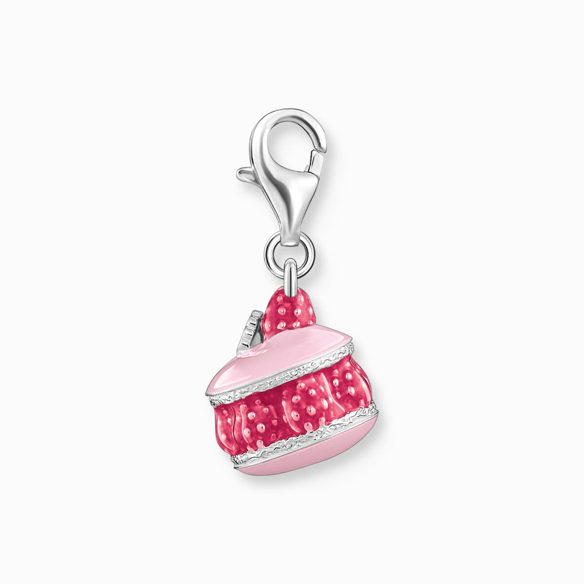 Silver charm pendant with pink raspberry macaron
